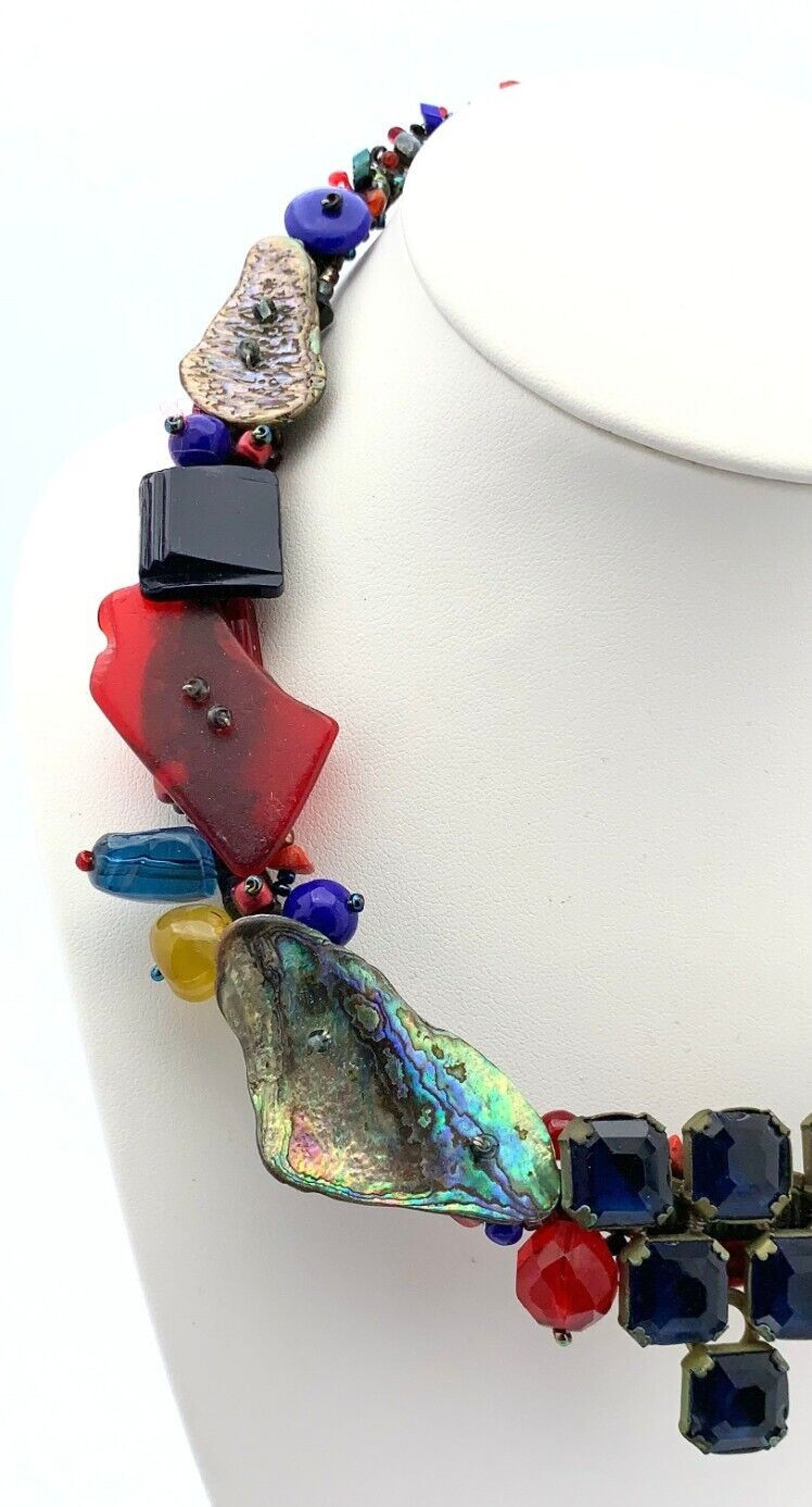 ARTISAN UNIQUE MIXED MEDIA 15 INCH COLLAR NECKLACE