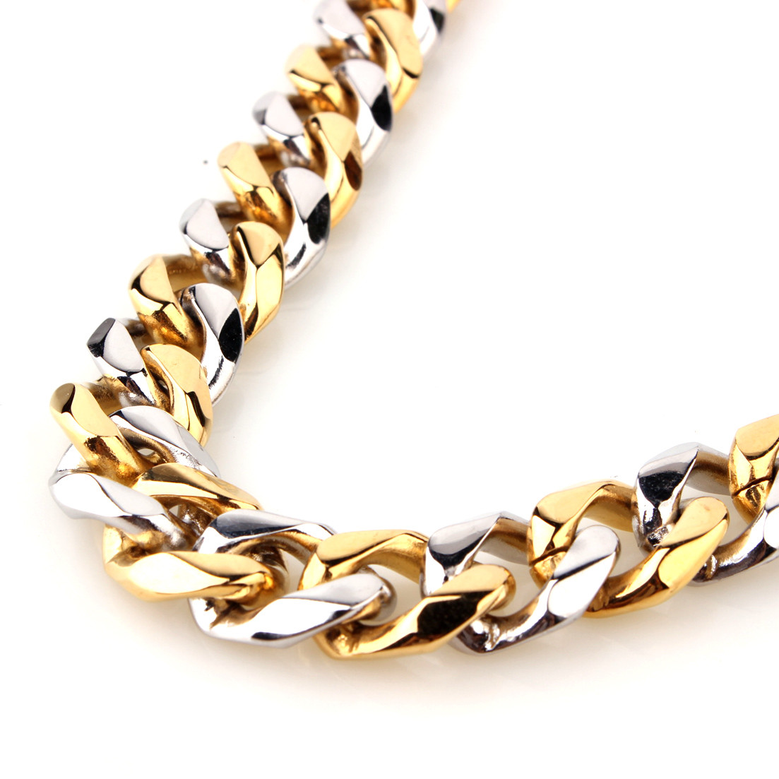 13/15mm Heavy Cut Men’s Chain Stainless Steel Curb Cuban Link Bracelet Necklace