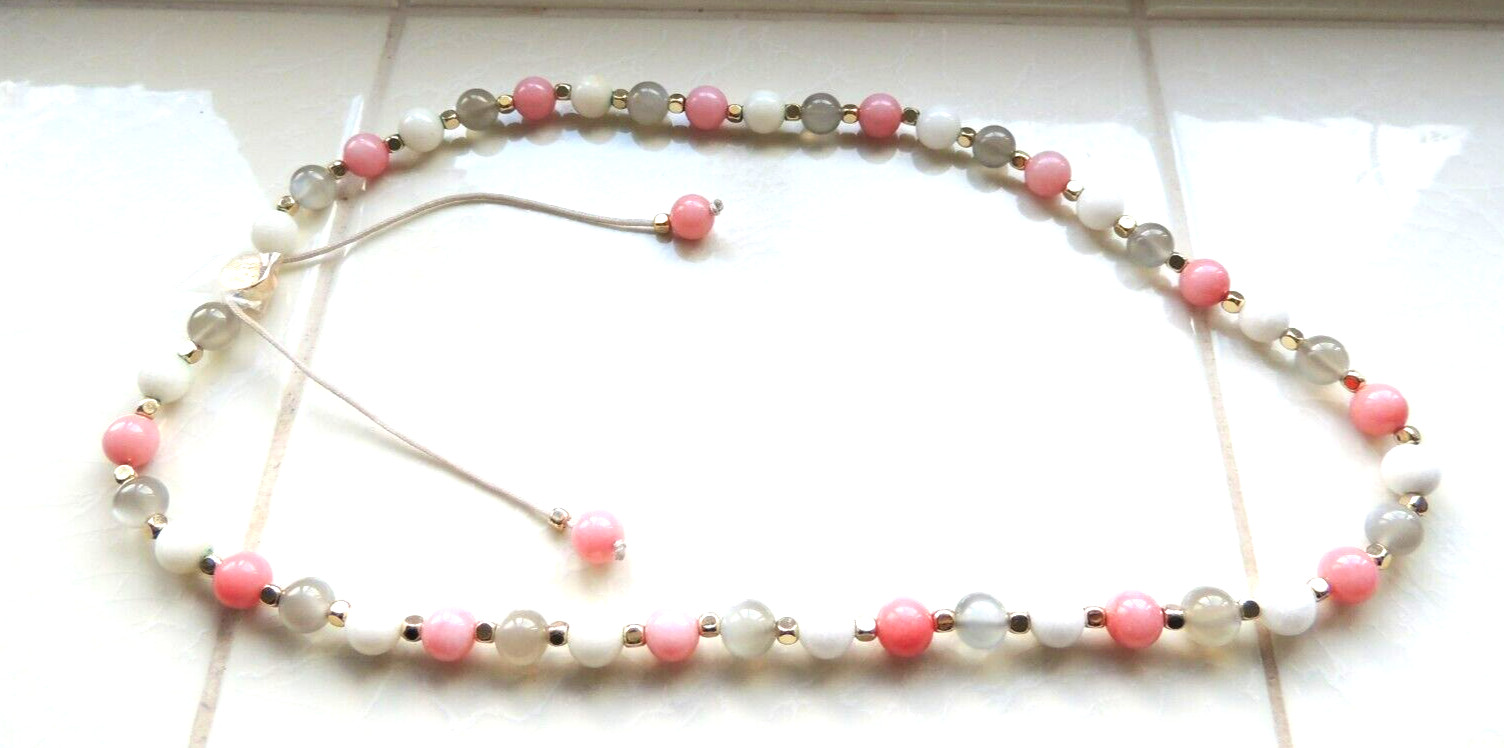 LOLA ROSE 24CM DROP BEADED NECKLACE PINK WHITE GREY BEADS WITH METAL SPACERS