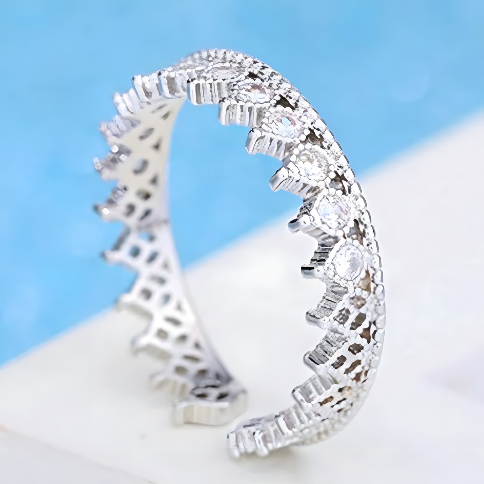 925 Sterling Silver Tiara Ring, Adjustable Crown Ring Sparkling CZ Stones 372