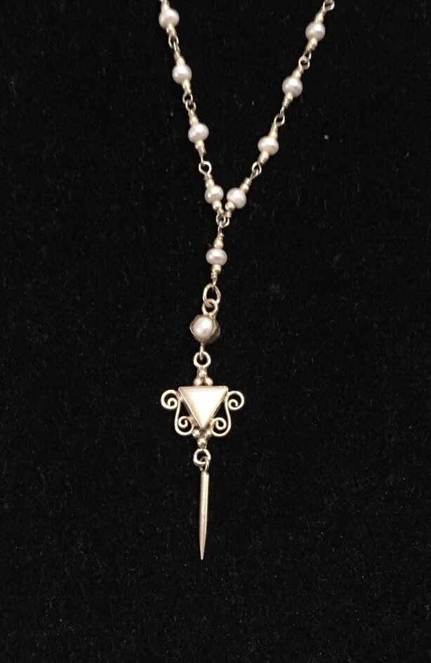 Vintage SAJEN Sterling Pearl Y-Drop Necklace