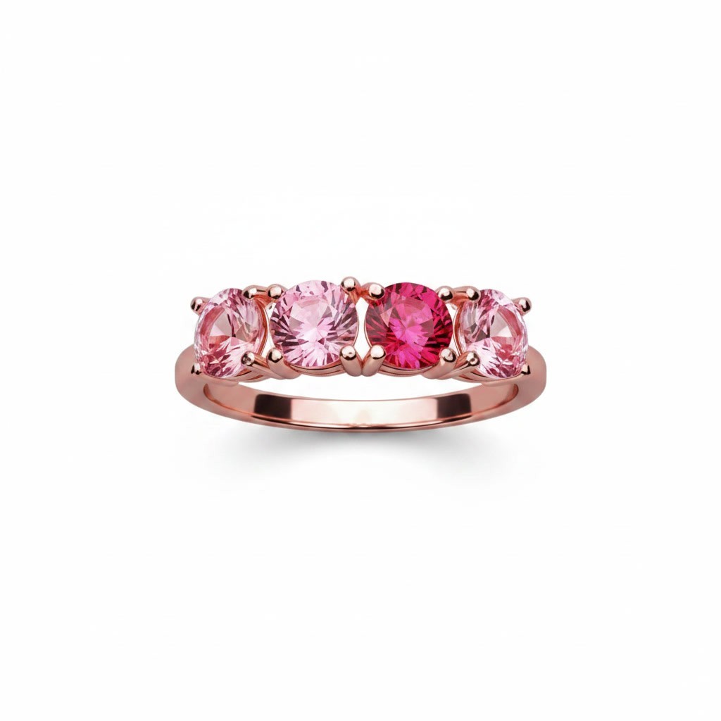 Gradient Pink Tourmaline Band Ring Round 4mm, Pink Tourmaline Gemstone Ring