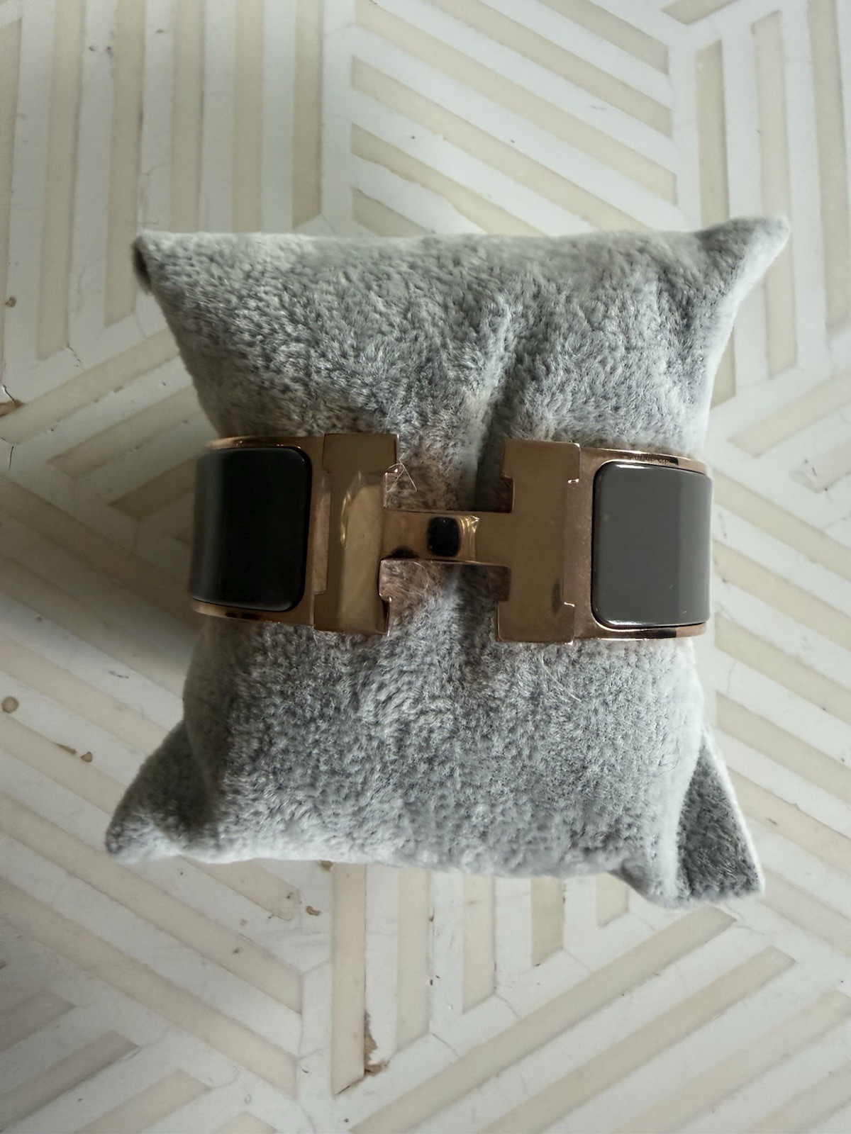 GUC Hermès Clic Clac H Enamel Rose Gold Bangle Bracelet Gray $890