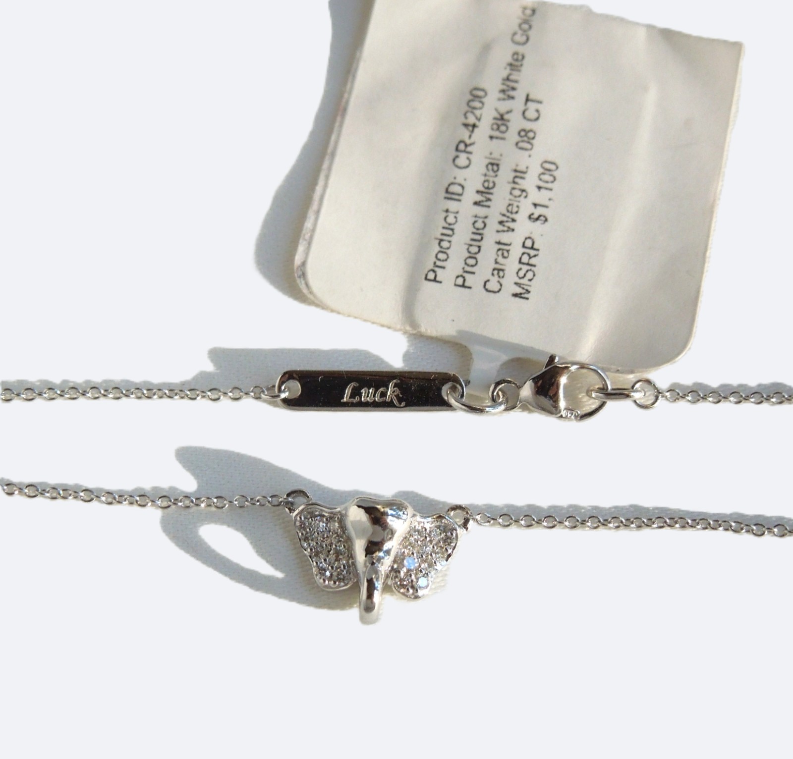 Monica Rich Kosann 18K White Gold & Diamond Elephant Luck Necklace $1,100 NWT