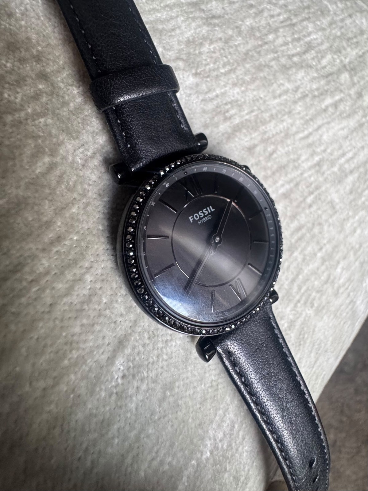 Fossil Carlie Hybrid Smartwatch 36mm Black Dial Black Leather Strap NDW4F7