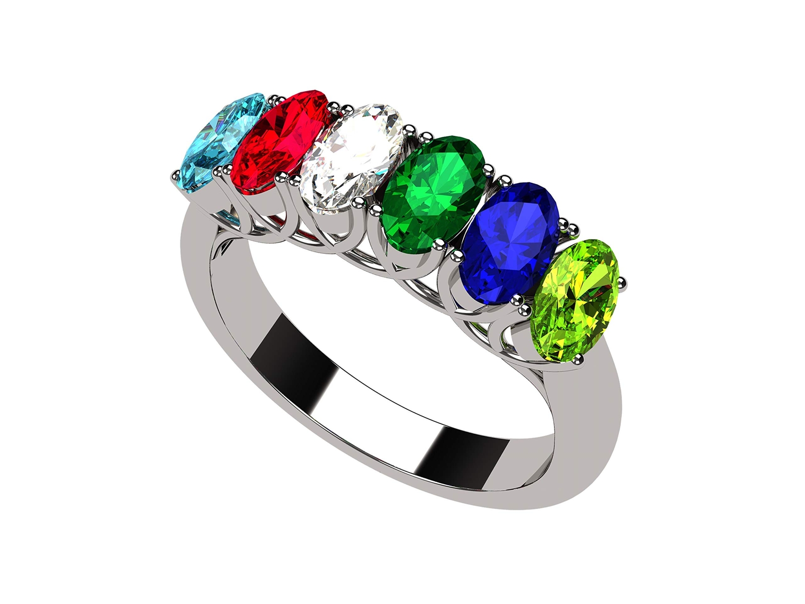 Oval Lucita Mothers Ring 1-7 Simulated Birthstones Silver, 10K or 14K Gold