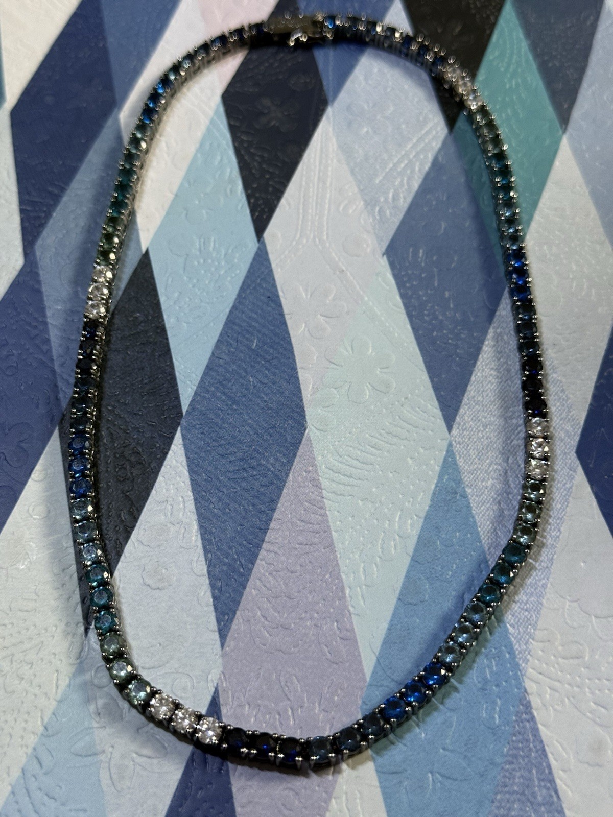 KURT GEIGER LONDON TENNIS COLLAR NECKLACE Blues RAINBOW CRYSTAL RHINESTONES