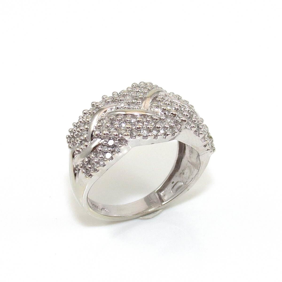 10K White Gold Ring Size 7.5 Natural Diamond Weave Woven Cluster Band 1/2 ct