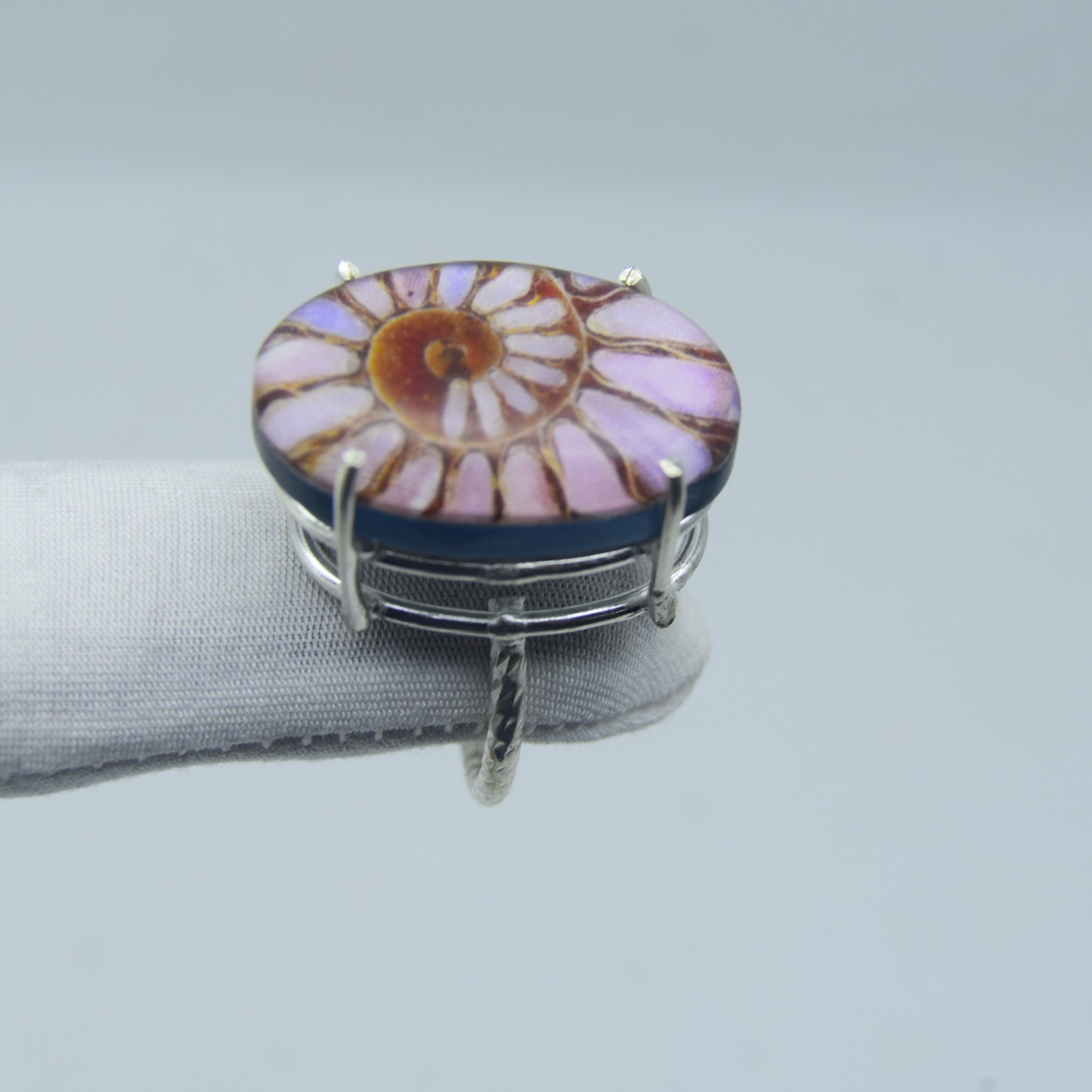 Pink Ammonite Fossil Gemstone Ring Handmade 925 Sterling Silver Jewelry