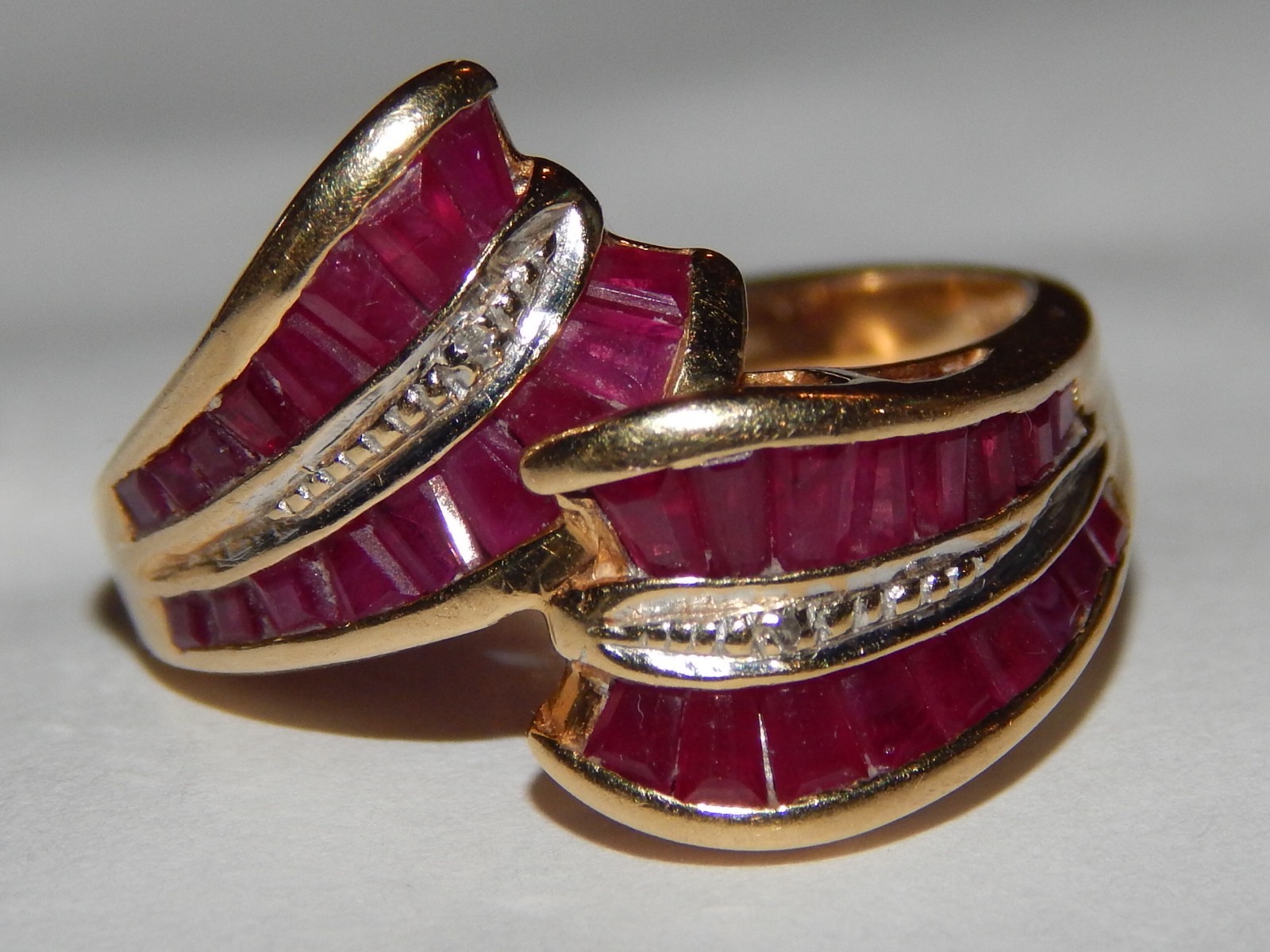 14K YELLOW GOLD 1.00 TCW RUBY CHANNEL 6/10th INCH WIDE BAND RING SIZE 8