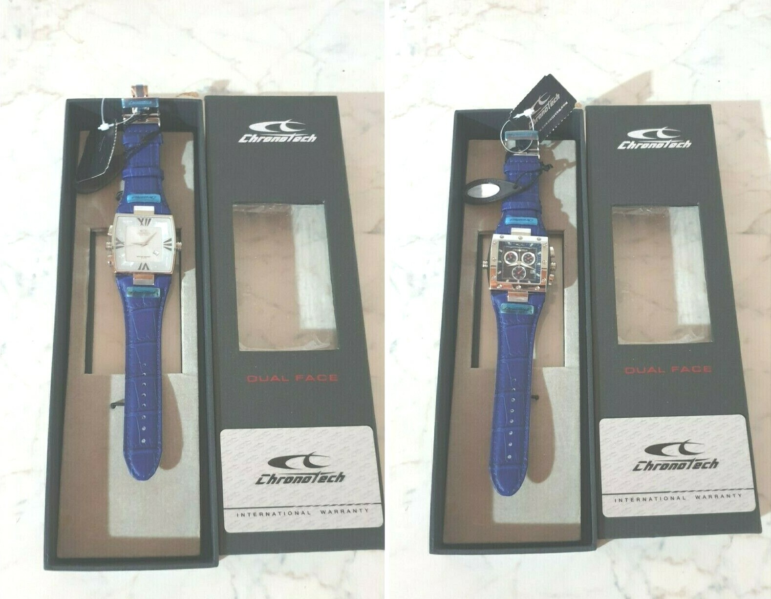 CHRONOTECH RECTANGULAR DUAL FACE REVERSE BLUE AND GREY REF.CT7686L/O3