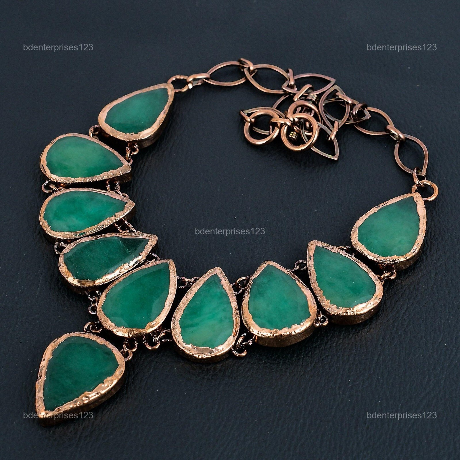Copper Natural Zambian Emrald Chain Elegant Electroformed Boho Necklace Jewelry