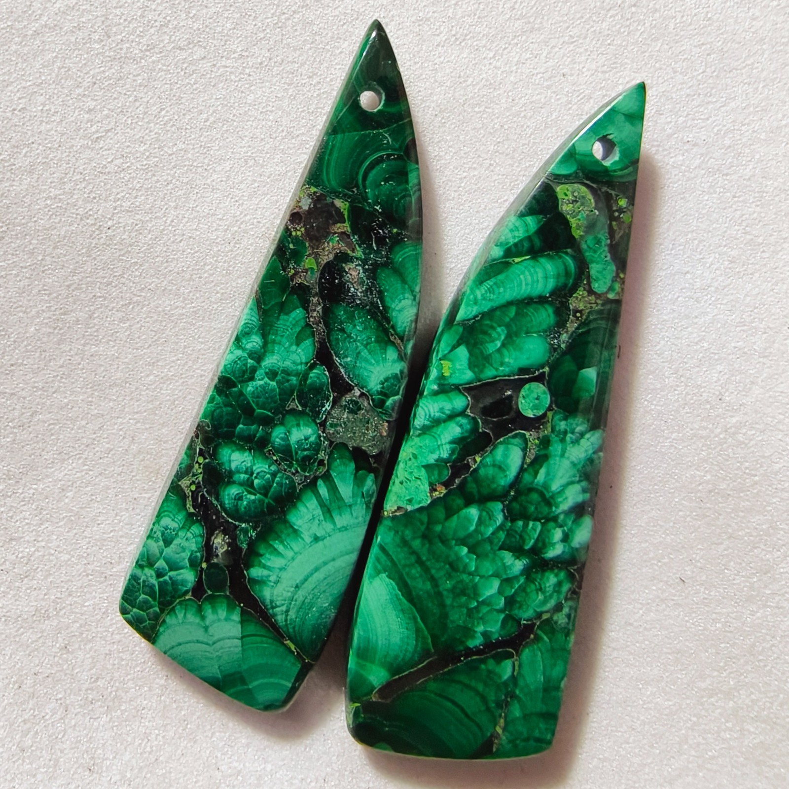 44 Cts Natural Malachite Drilled Match Pair Cabochon Gemstone 40.9 X 12.2 MM