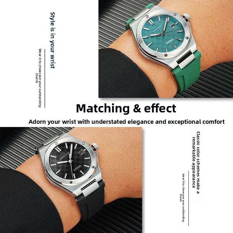 Rubber Watch Strap for IWC Engineer IW328901 13mm Metal Convex Sport Band
