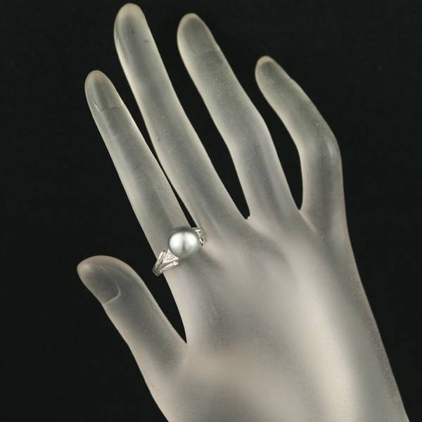 Auth Mikimoto Ring Black South Sea Pearl Diamond Solitaire US6-6.25 Pt 900