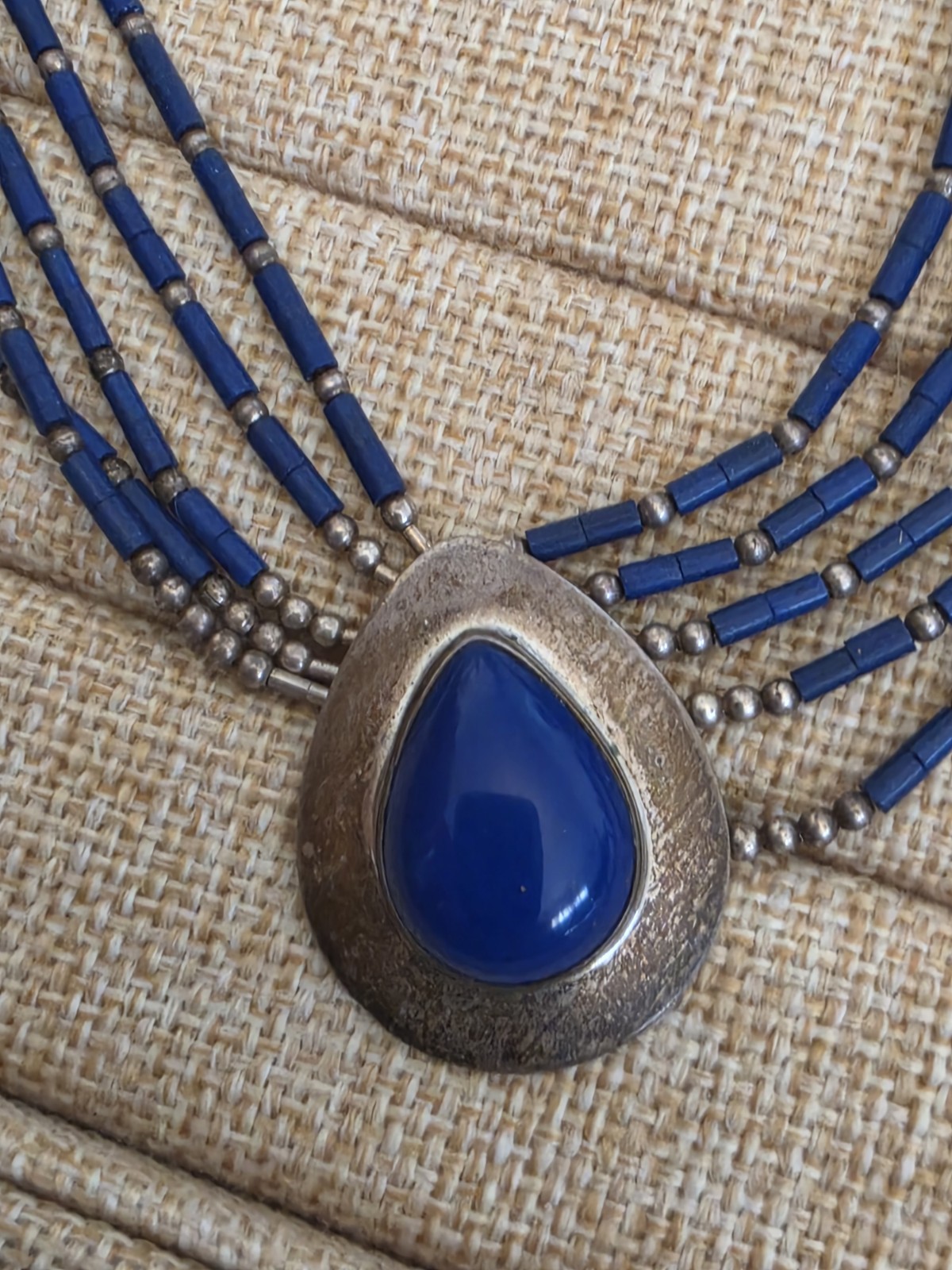Vintage Liquid Silver And Lapis Necklace