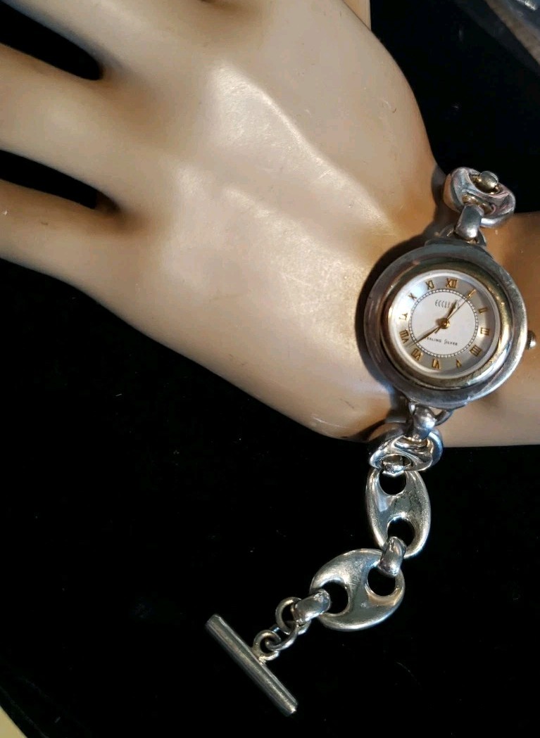 Ecclissi Sterling Silver Gucci Link Bracelet Watch 62g MOP Dial New Batt