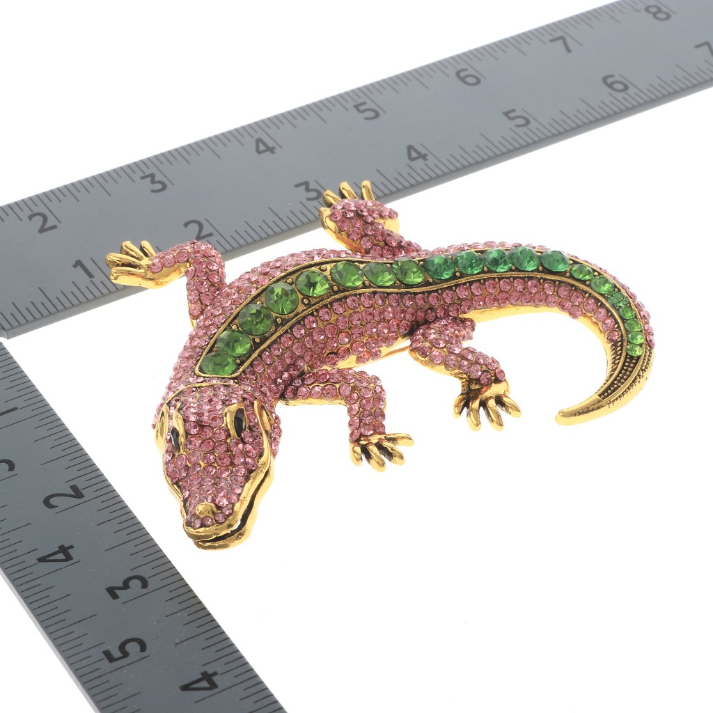 Antique Gold Tone Alloy Metal Large Alligator Rhinestone Brooch P1626-PNG