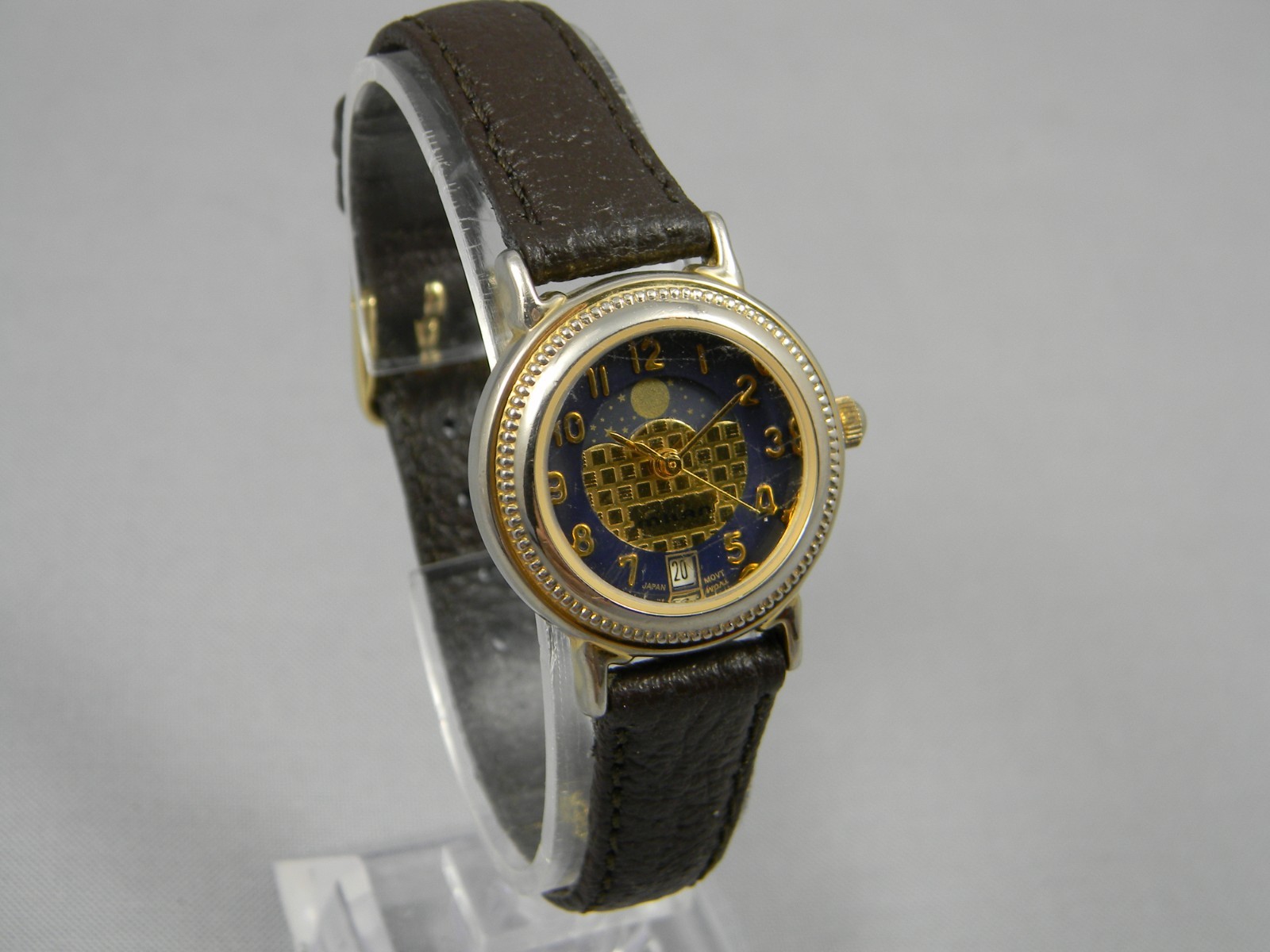 Milan Moon Phase Watch Women 24mm Gold Tone Date Leather Band New Battery