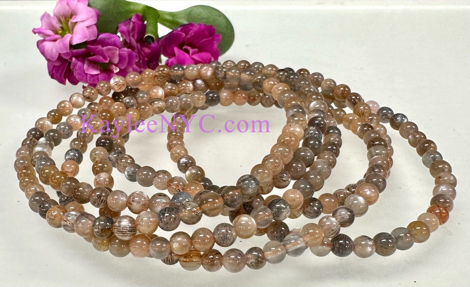 Wholesale Lot 6 Pcs Natural Black Moonstone 4mm 7.5” Crystal Stretch Bracelet
