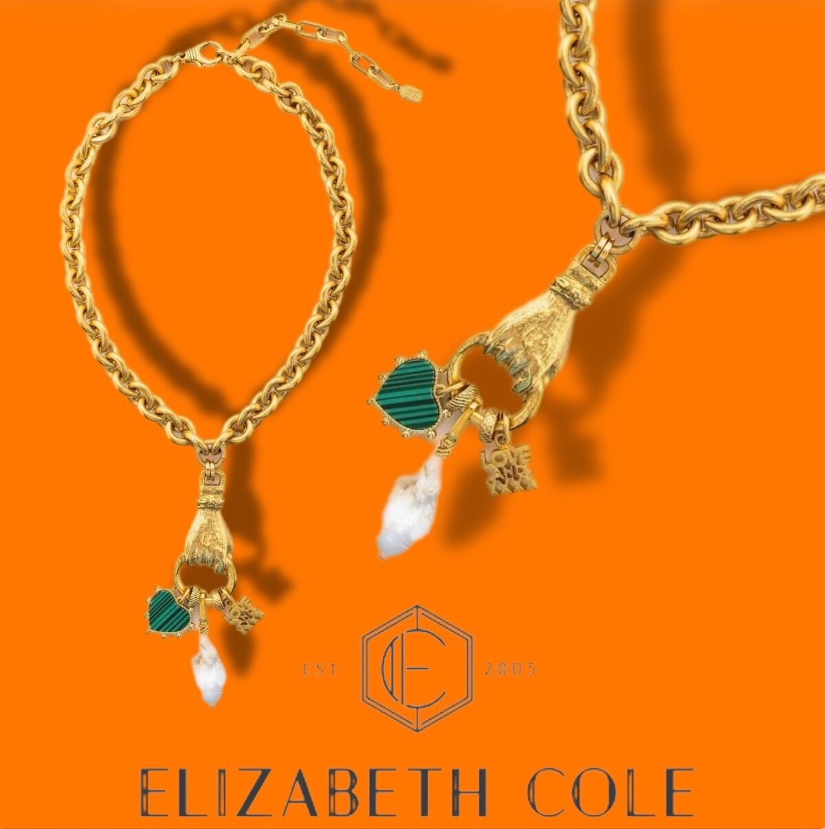 Elizabeth Cole Jewelry Rowan Charm Necklace 24K Gold Plated