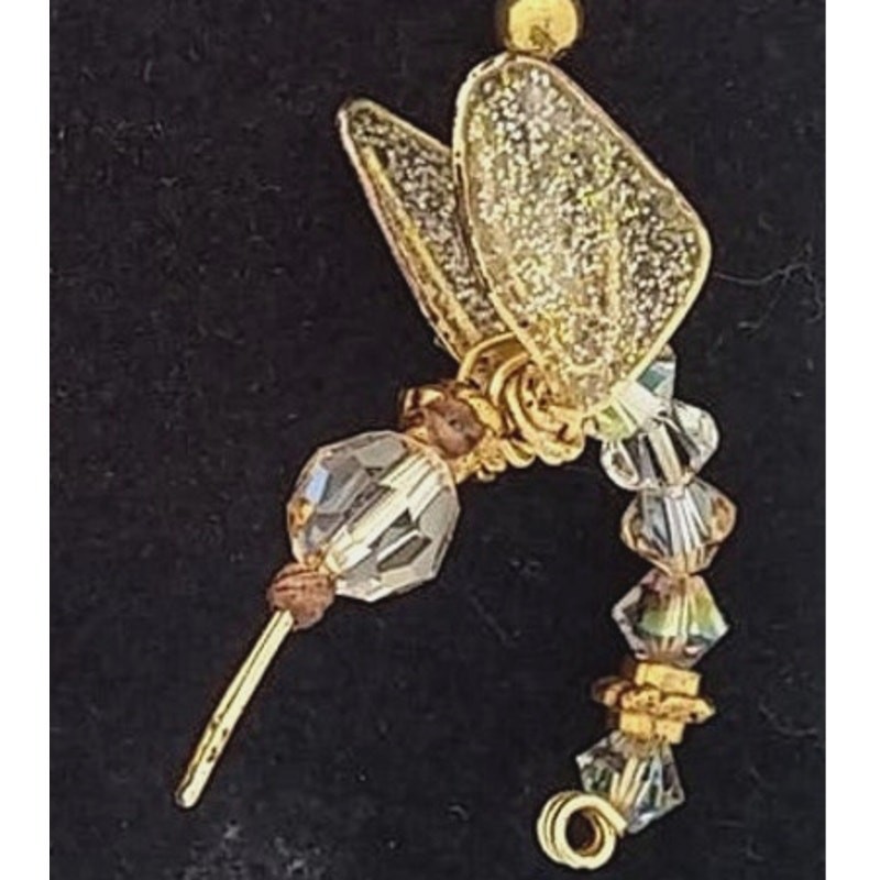 Artisan Made Whimsical Hummingbird Earrings Champagne Crystals Gold Tone RARE