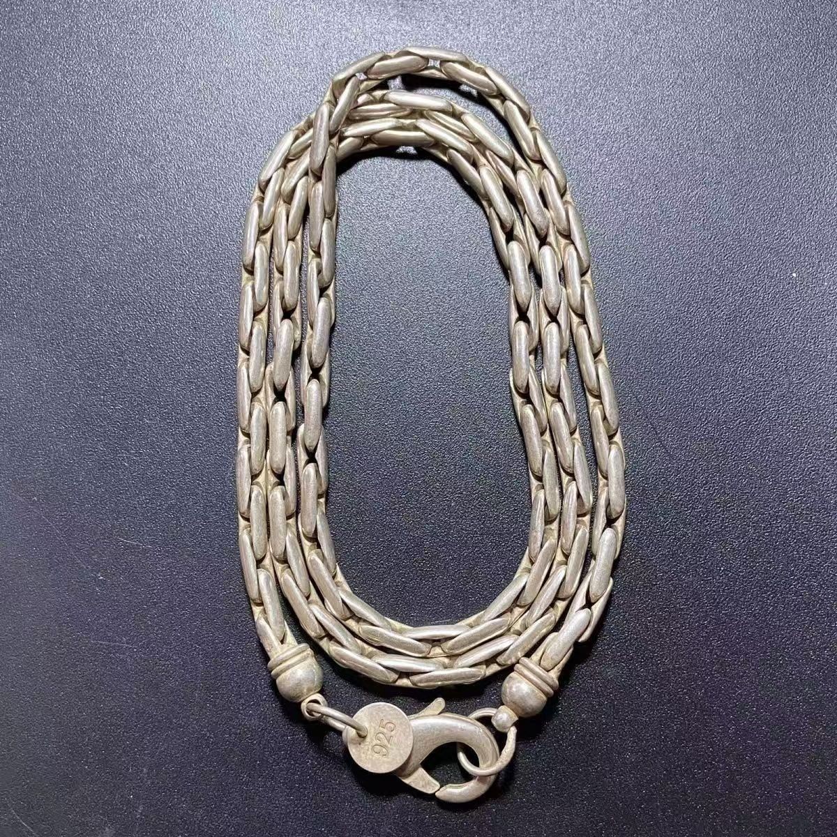 Ethnic Handmade Nepal Old Silver Necklace Silver-Plated Braided Chain Vintage