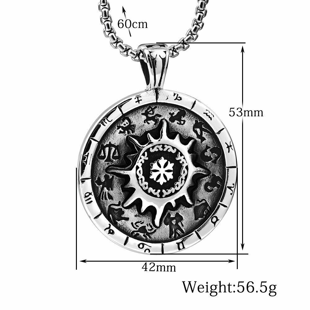 MENDEL Cool Mens Sun Horoscope Zodiac Sign Pendant Necklace Stainless Steel Men