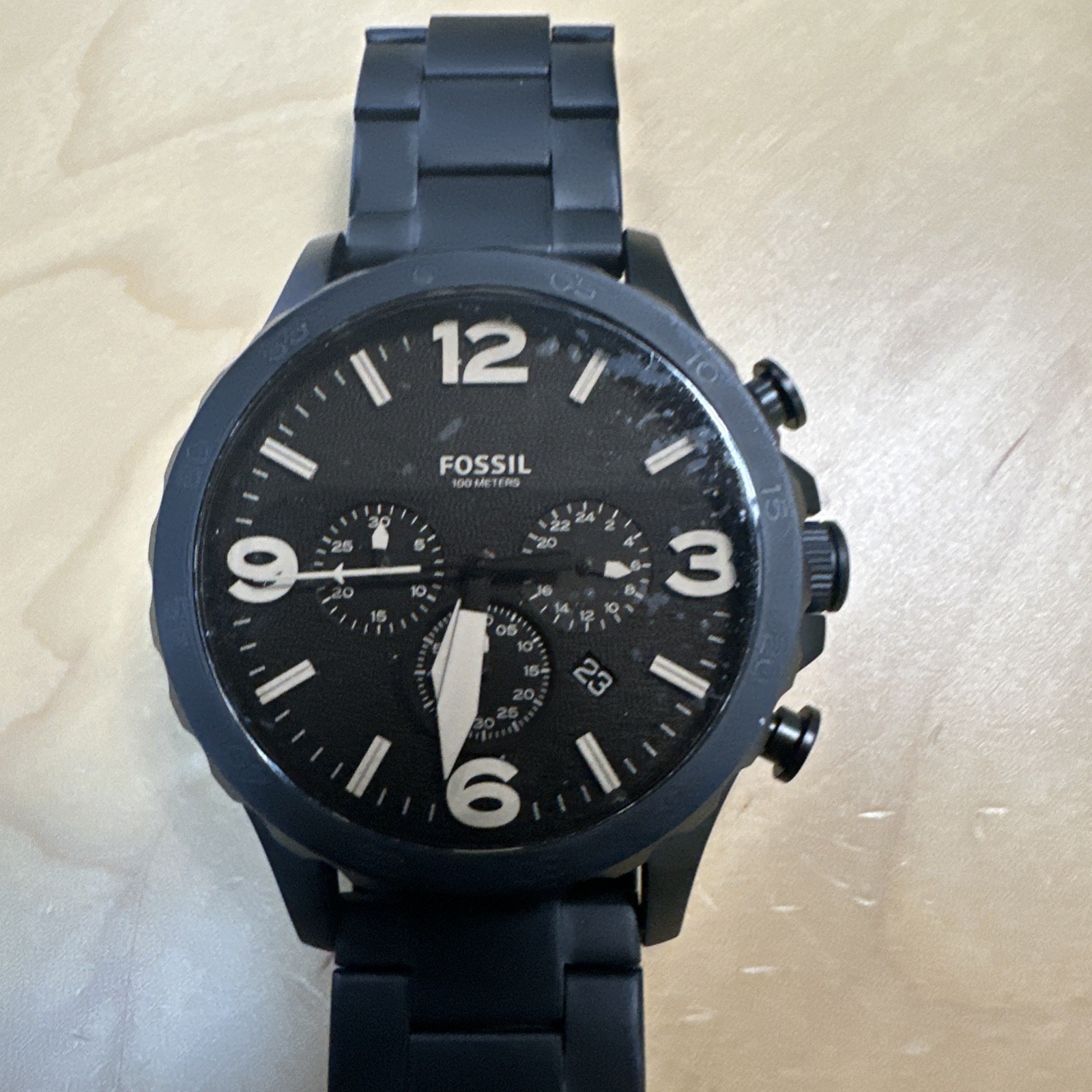Fossil Nate Chronograph Black-Tone Dial Stainless Steel Quartz Mens Watch JR1356