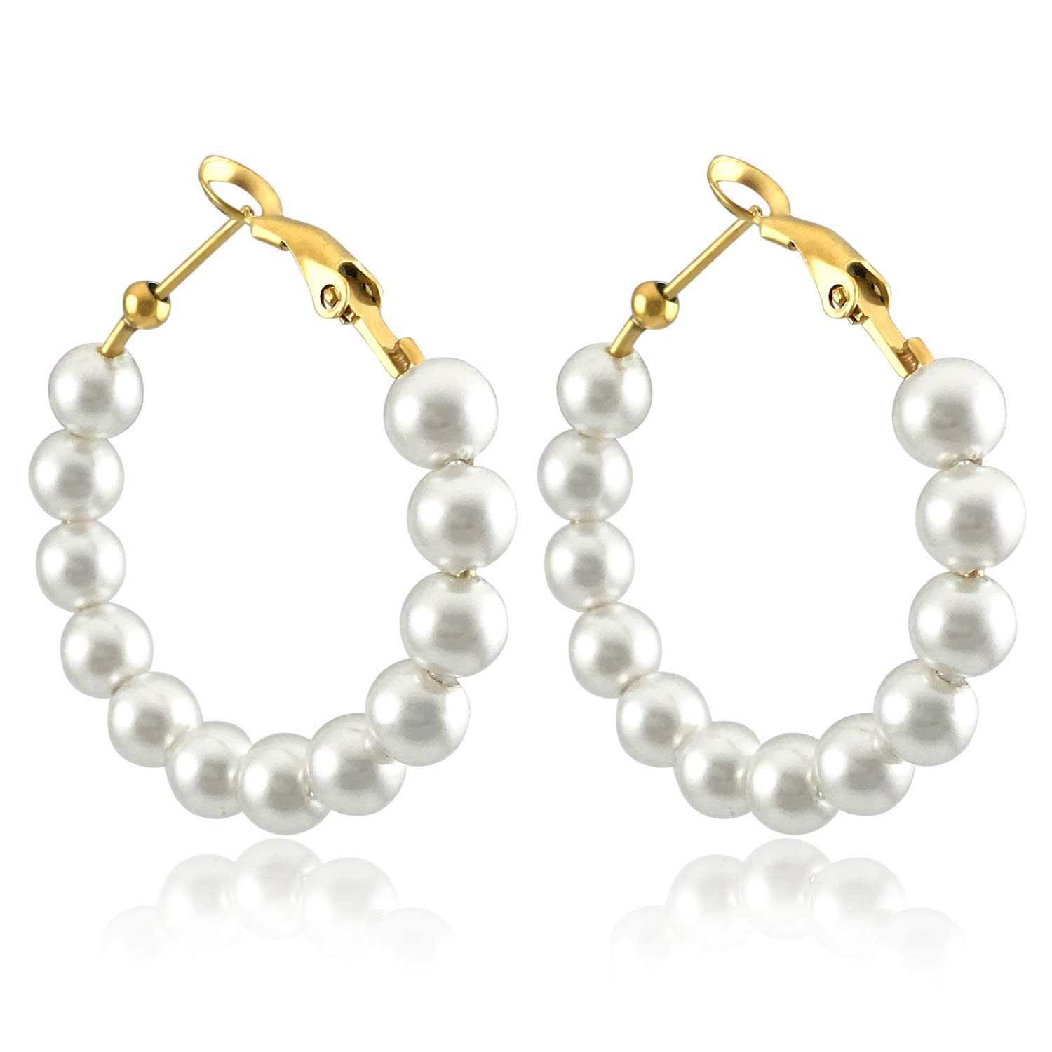 Pearl Hoop Earrings for Women Fashion Dangle Hypoallergenic Layer Earrings Dr…