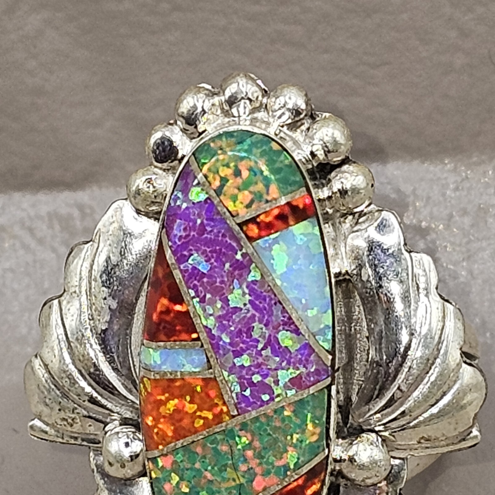 NEW! Zuni Made Opal Inlay Sterling Silver Statement Ring Size 8.5 Signed