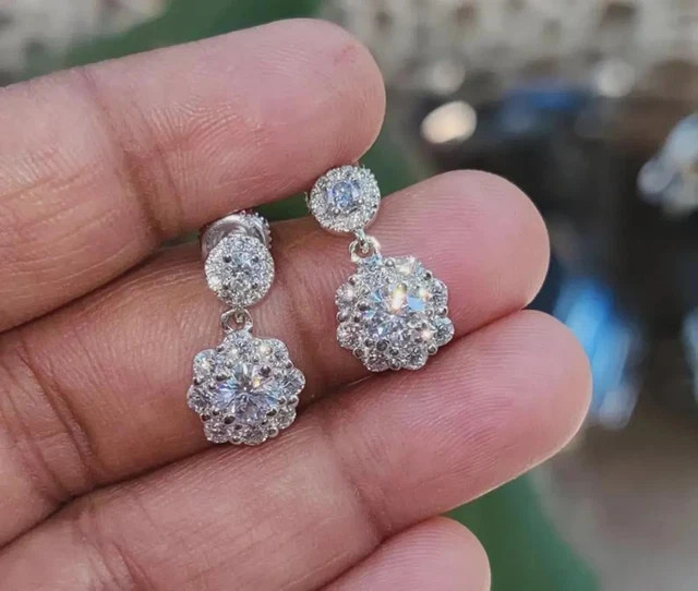 14K White Gold Plated 2.40Ct Lab Grown Diamond Drop Dangle Earrings for Women