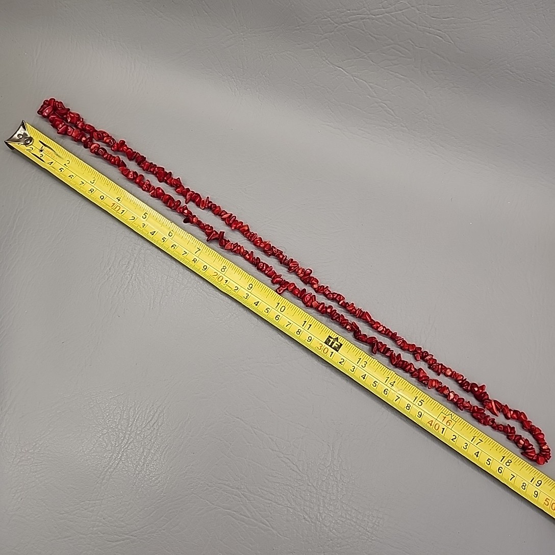 Necklace Red Dyed Coral Chip Beaded Polished Beach Sea Life 38″