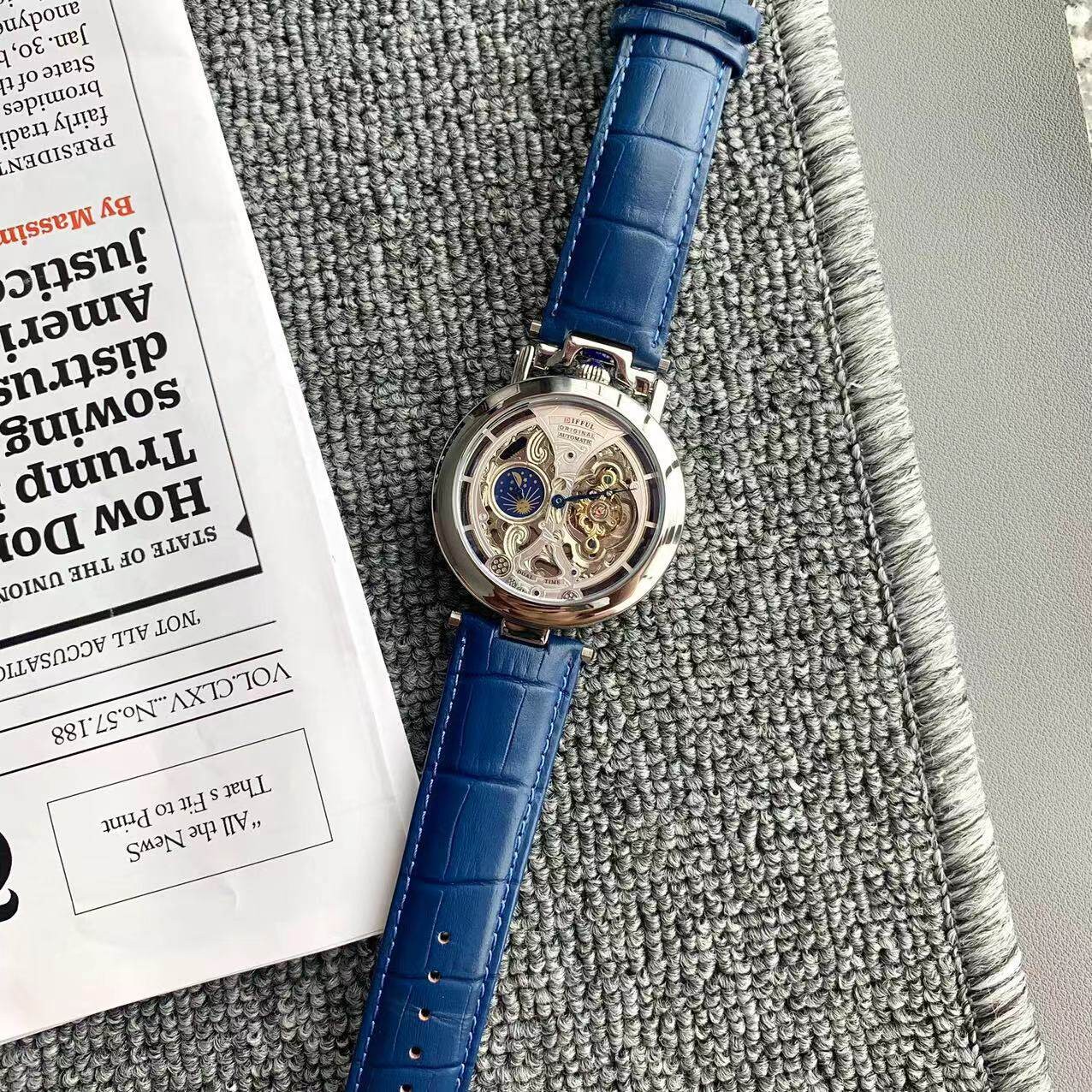 Automatic Skeleton Men Watch Moon‑Phase Large Dial Tourbillon Style Wristwatch