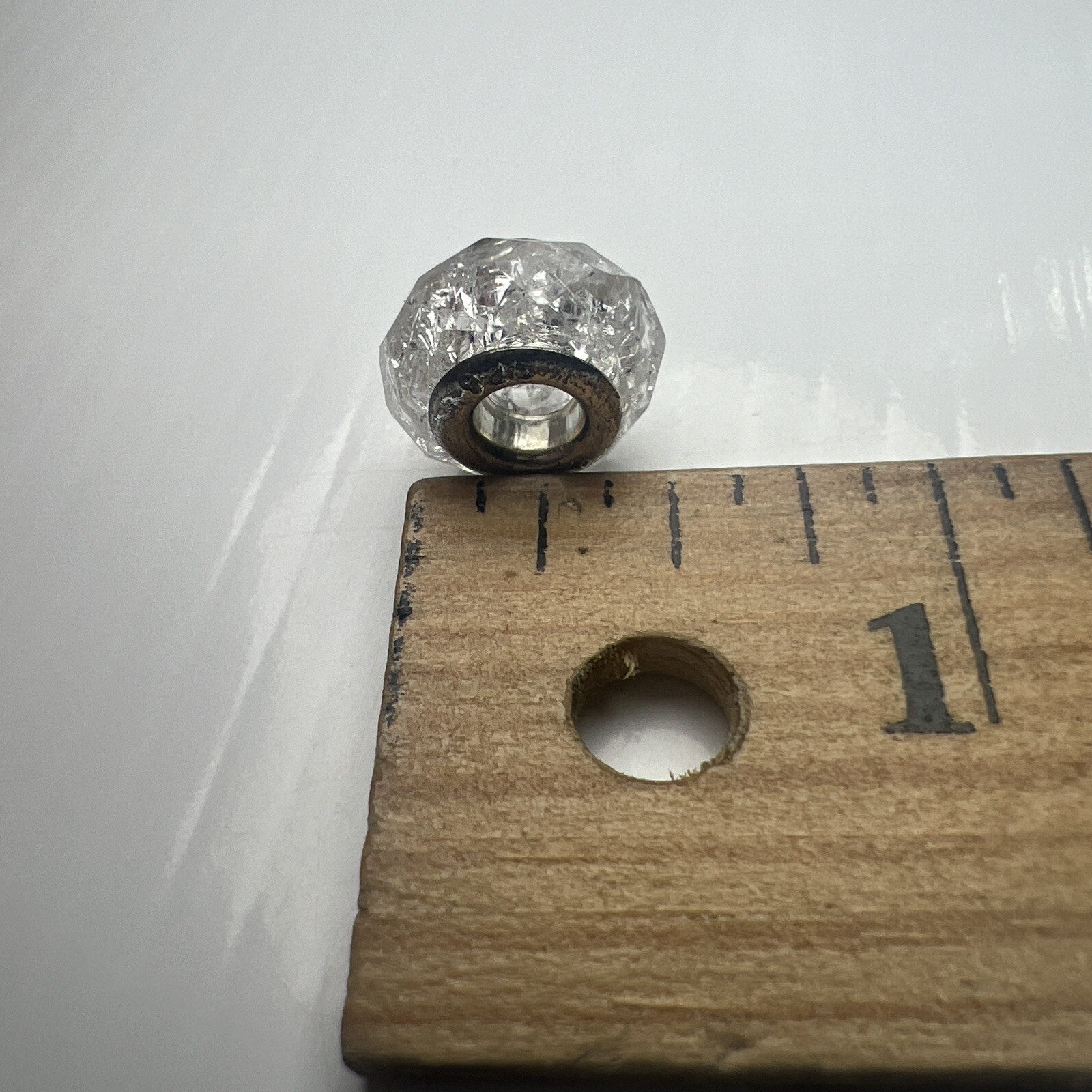 925 Sterling Silver Retro Slide Charm Murano Glass Bubble Bead Cracked Ice Clear