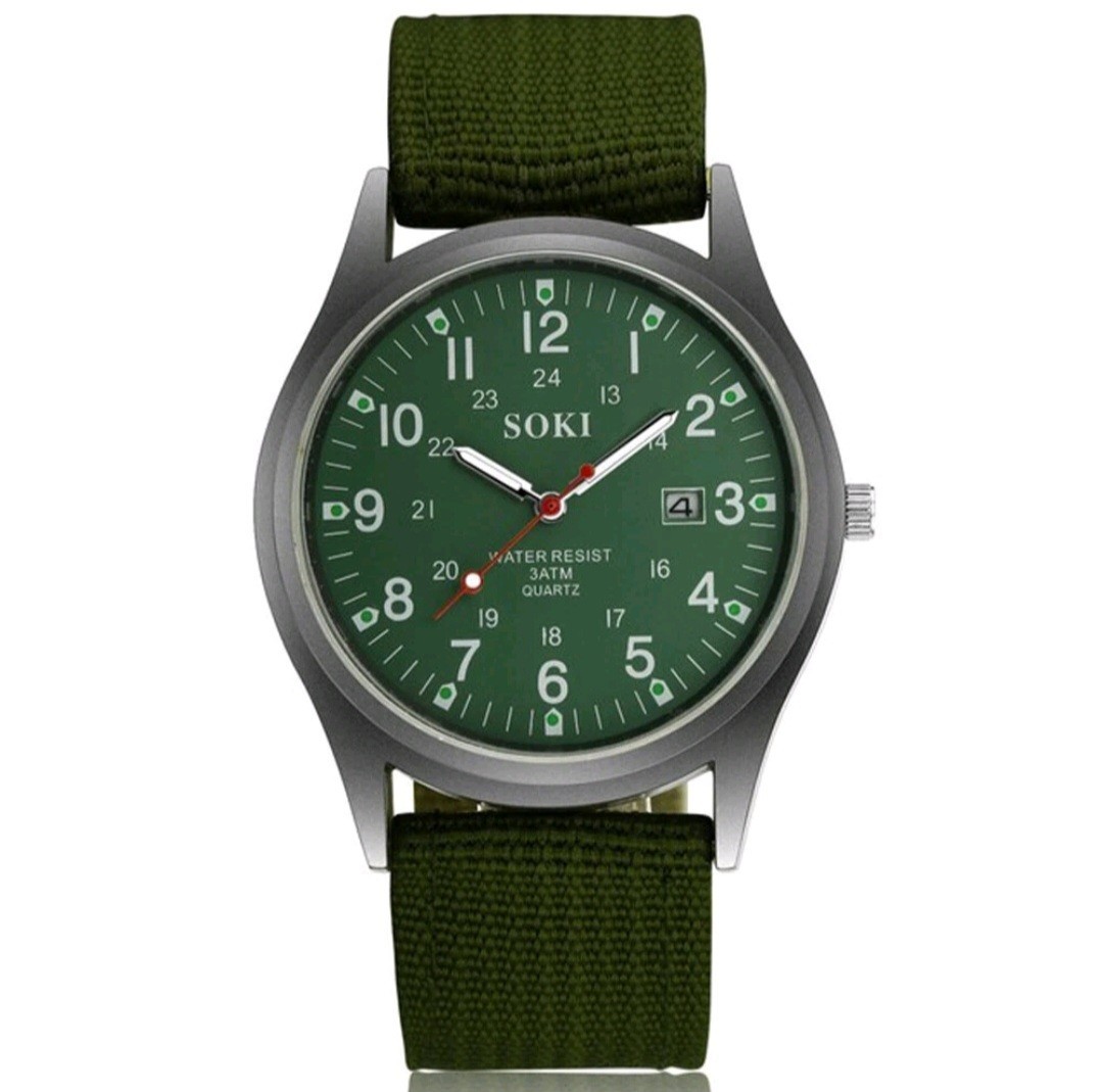 Men’s Military Army Luminous 24 Hours Dial Nylon Strap Date Quartz Wrist Watch