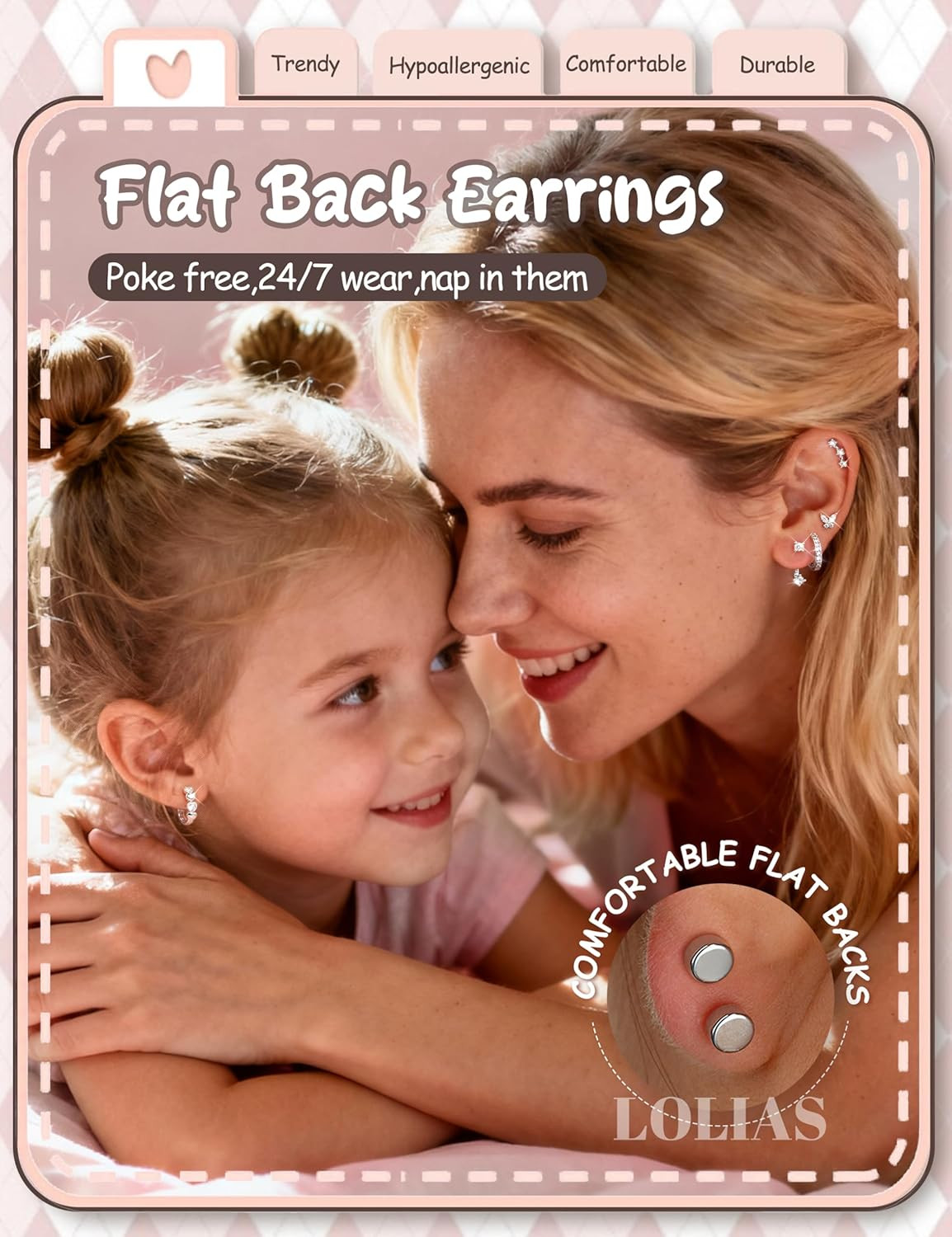 Hypoallergenic Flat Back Earrings for Women Girls-Surgical Stainless Steel Earri