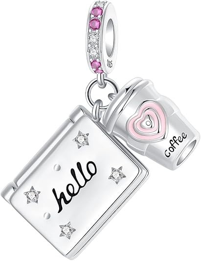 Coffee Cup Computer Charm 925 Sterling Silver Charms Fits Womens Bead Bracel…