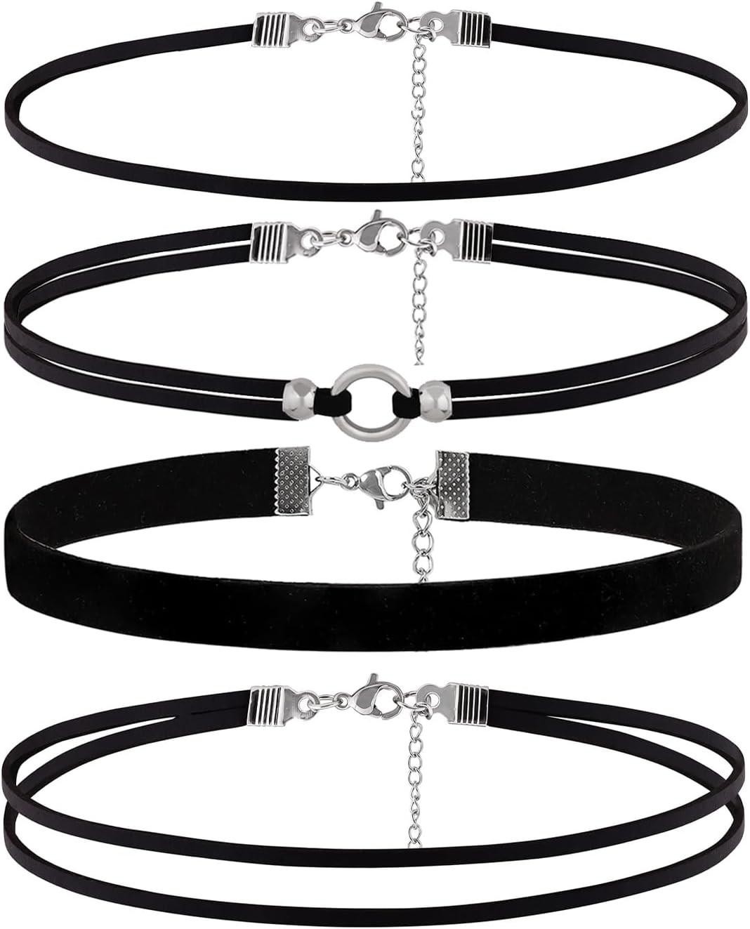 4pcs Black Choker for Women Black Lace Velvet Chocker Set Layered Classic Choker