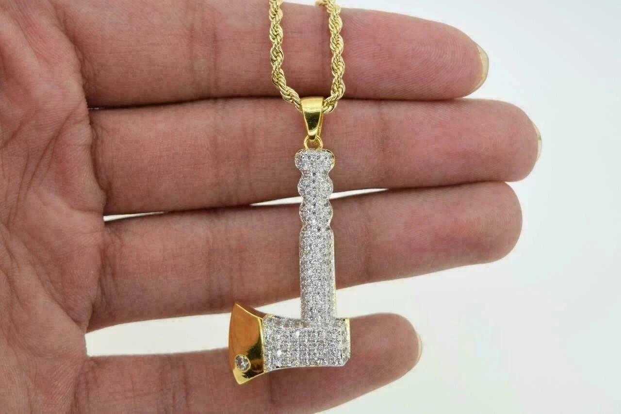2.2CT Round Cut Lab Created Diamond Men’s Chain Pendant 14K Yellow Gold Plated