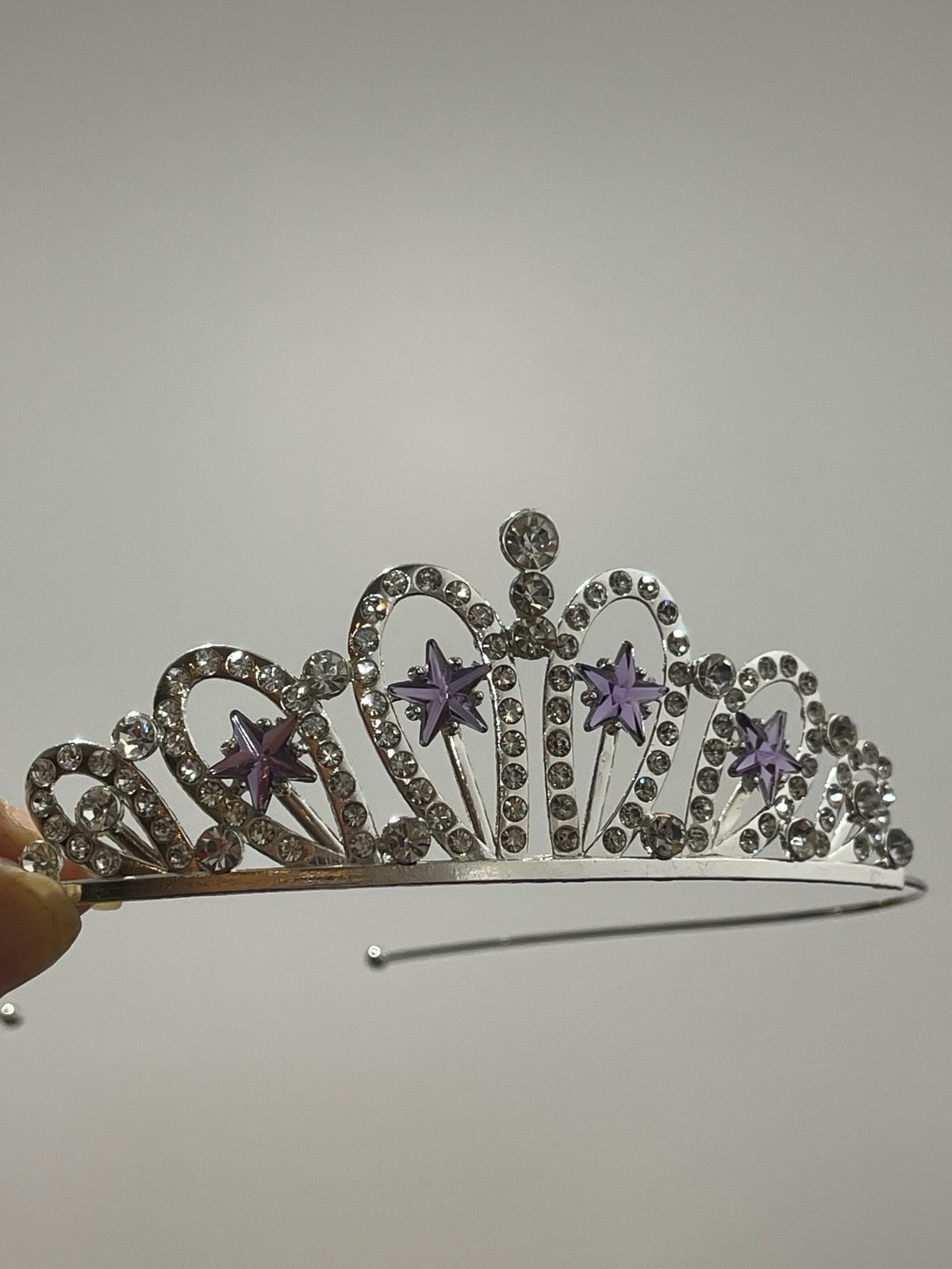 Silver Plated Adjustable Rhinestone Tiara Headband Purple Star Stones