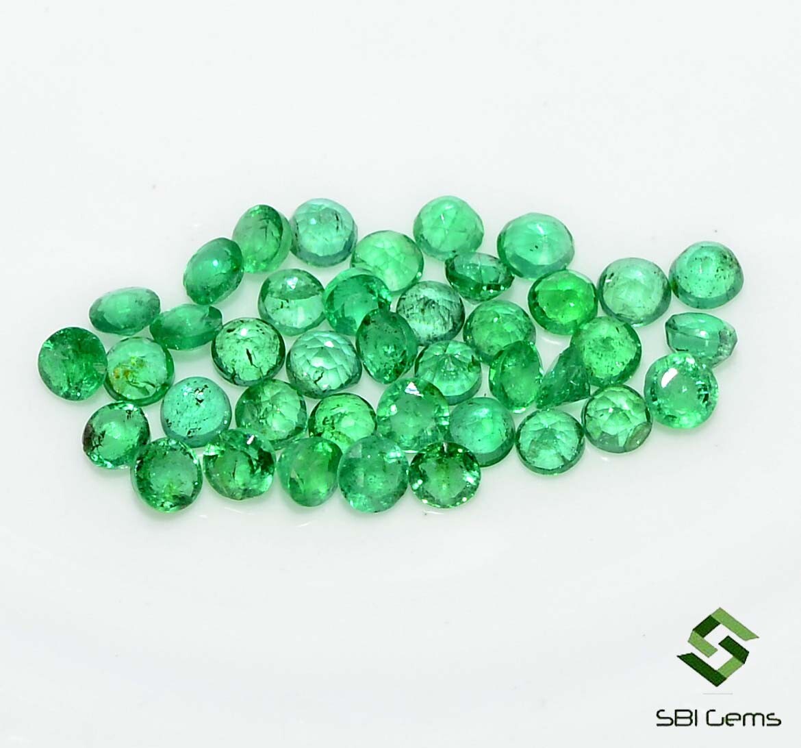 Natural Emerald Round Cut 2 mm Lot 30 Pcs 0.98 Cts Lustrous Zambian Loose Gems