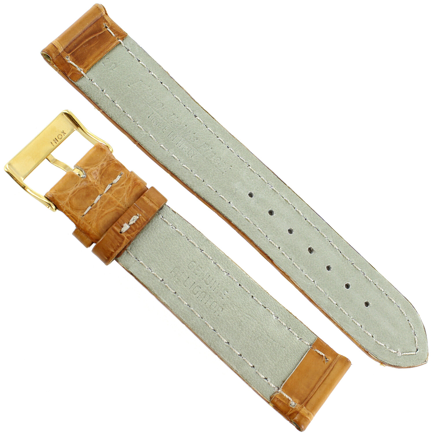 18mm Morellato Matte Honey Tan Genuine Alligator Stitched Watch Band 2120