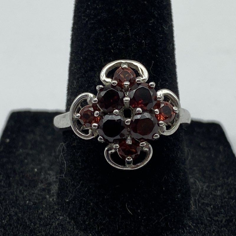 Sterling Silver 925 Garnet Ring Size 7 Marcasite Lizard Brooch Jewelry Lot of 2
