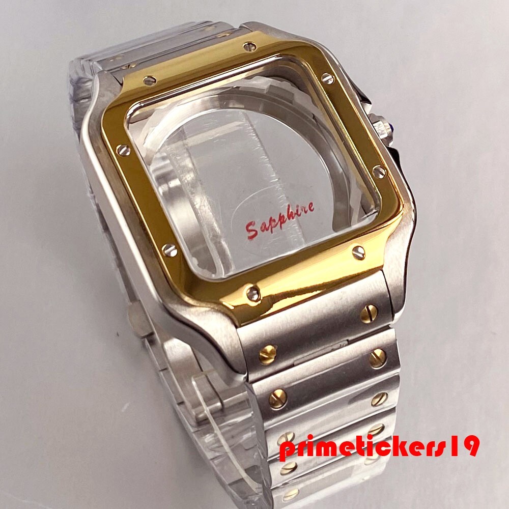 38mm Square Watch Case+Band+Dial Hands Set Fit NH35 NH36 NH38 Transparent Back