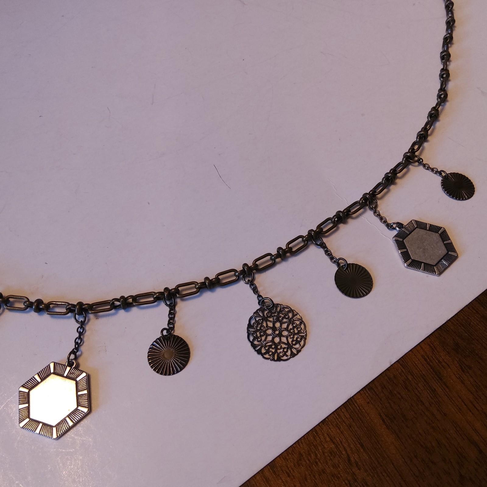 Chico’s Jailyn Coin Station Necklace; Bronze Chain; Charm Medallions; 36″-40″ ad