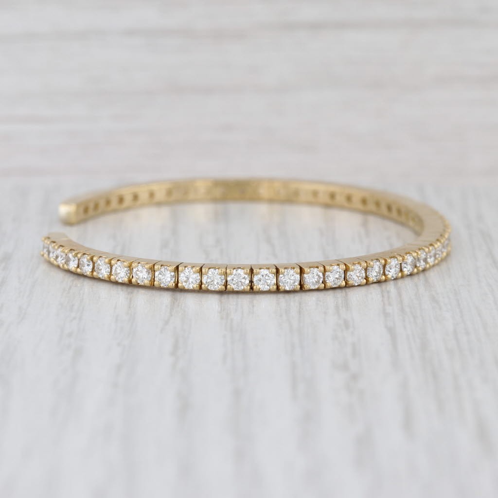 3.60ctw Diamond Cuff Bracelet 18k Yellow Gold 6.25″ 3mm Flexible Band