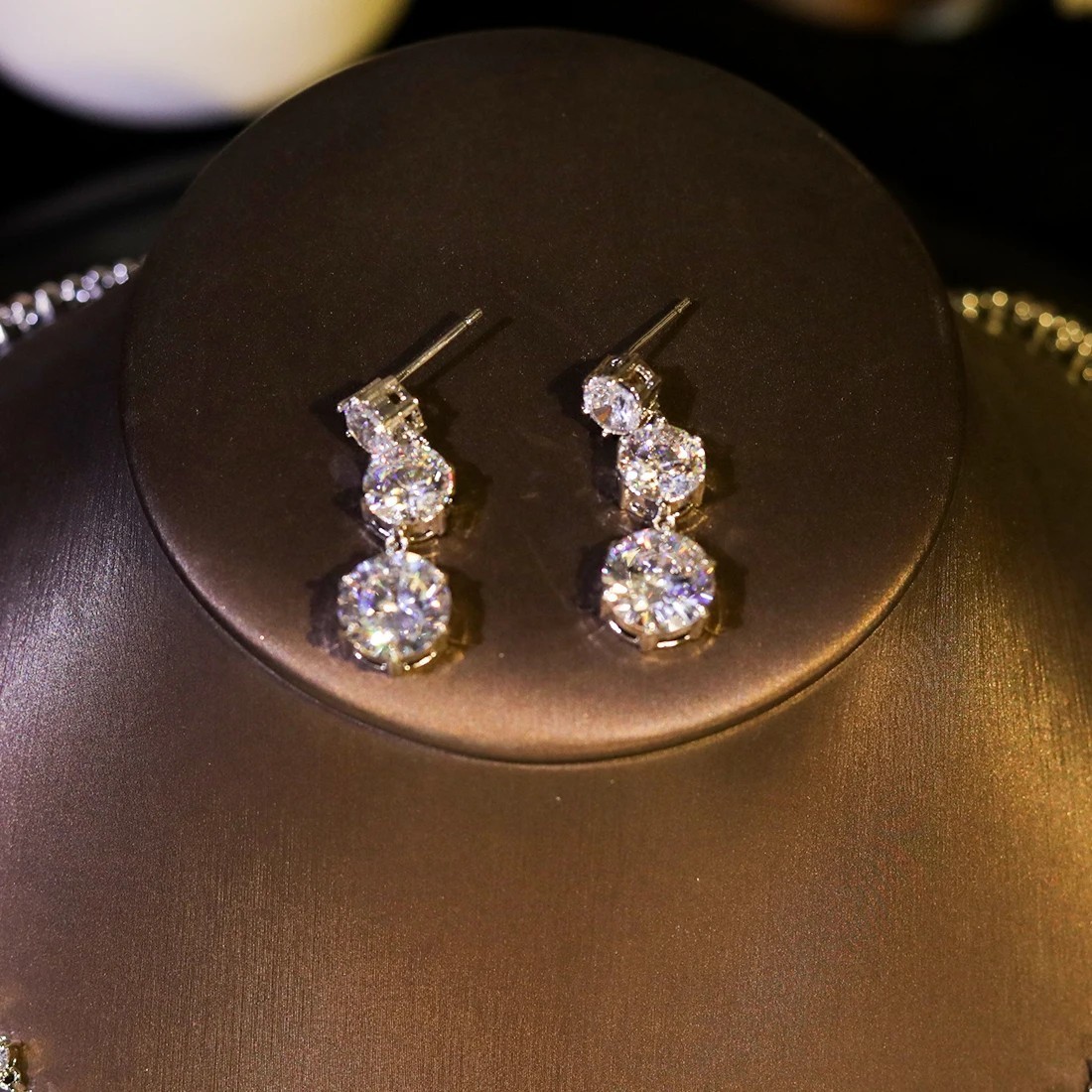 Gorgeous Zircon Drop Necklace Earrings Sets Evening Wedding Dinner Party Bridal