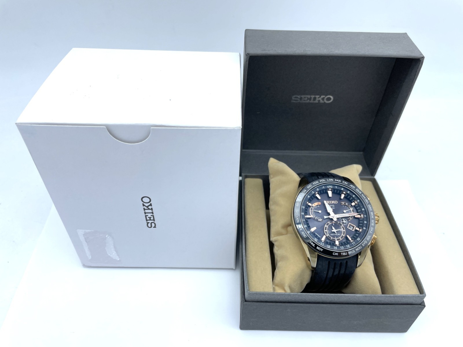SEIKO ASTRON GPS Radio Wave Solar Men’s Watch Gold case 8X53-0AC0-2 Good coditio