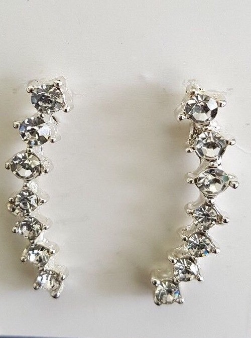 Crystal Meteor Earrings pierced ears Silver toned Push Back Fastening